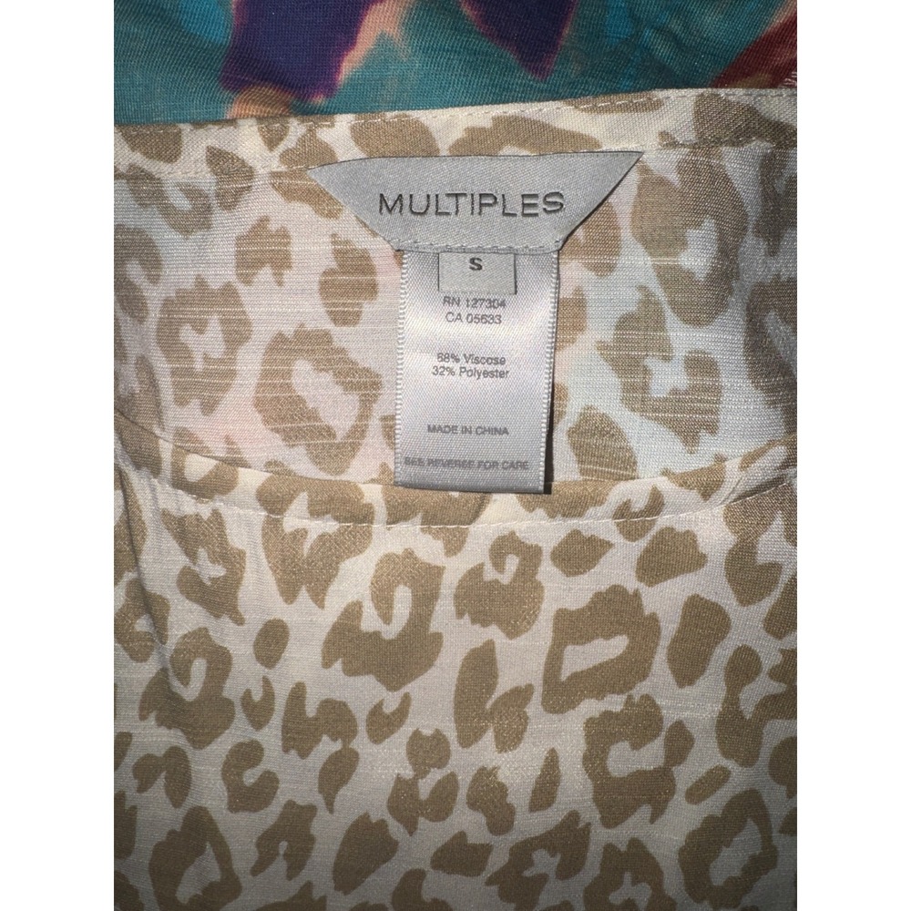 Multiples Leopard Print Ruffle Hem Button Back Top Tan White Small - Picture 6 of 6